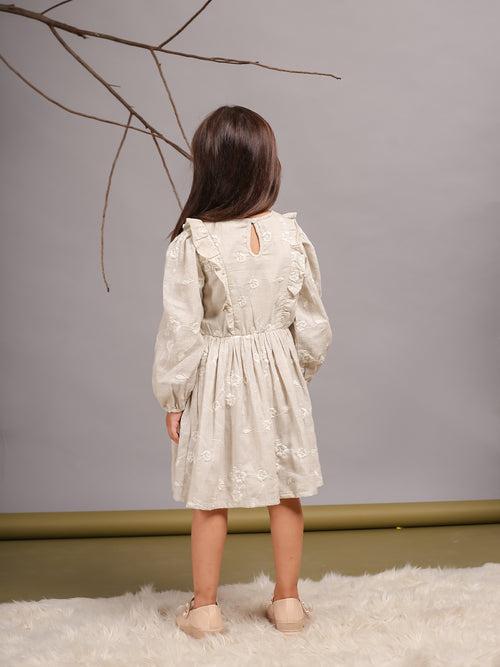 All Over Melange Embroidered Full Sleeves Dress