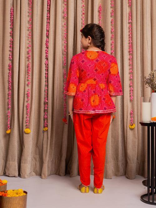 SAANJH ORANGE BANDHANI DHOTI SET