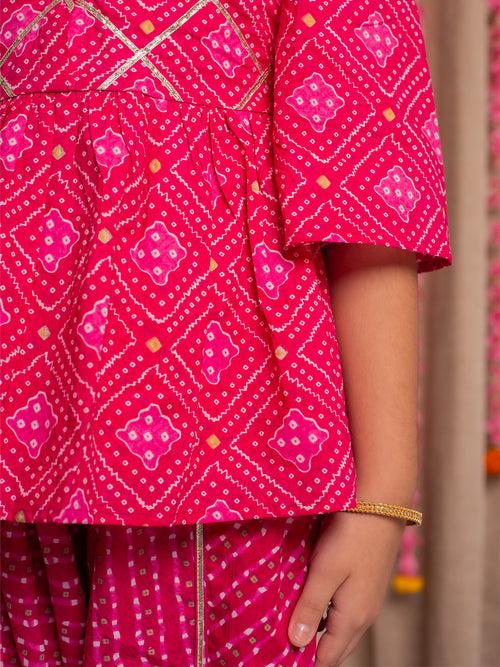 SAANJH PINK BANDHANI DHOTI SET