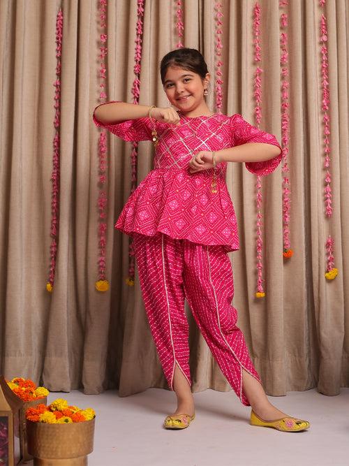 SAANJH PINK BANDHANI DHOTI SET