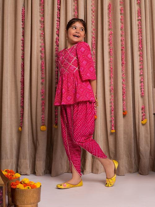 SAANJH PINK BANDHANI DHOTI SET