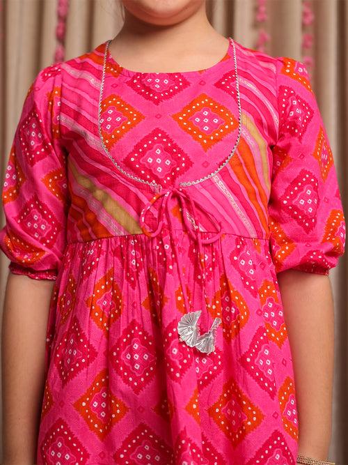 SAANJH PINK PRINTED KURTA  GHARARA SET