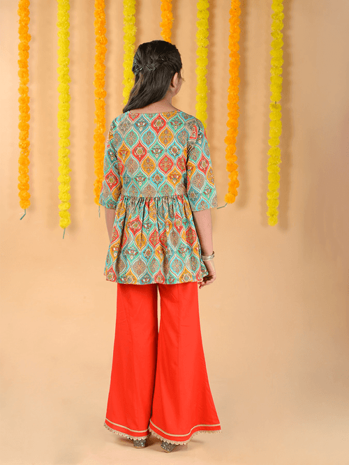 Jaipuri Block Print Anghrakha with Jumpsuit & Scrunchie