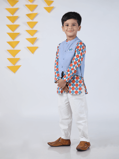 Jaipuri Block Print 3 Piece Kurta Set with Wallet