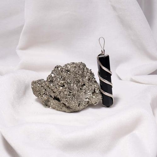 ATTRACT MONEY & PROTECT AURA (Raw Pyrite Stone & Black Obsidian Pendant (without chain)