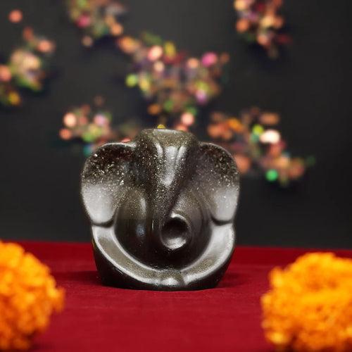 Lord Ganesha Pyrite Idol With Selenite Plate