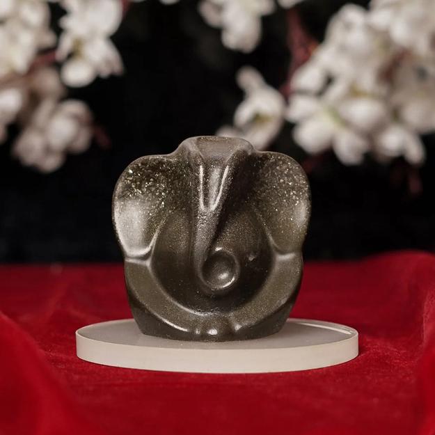 Lord Ganesha Pyrite Idol With Selenite Plate