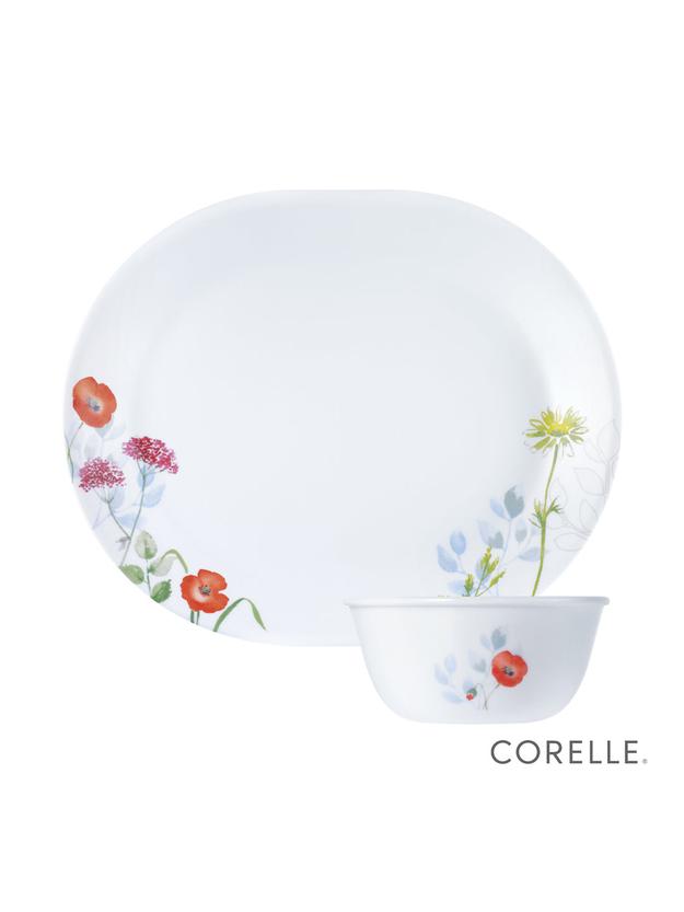 Corelle Asia Collection Daisy Field Oval Serving Platter (1Pc) & 177ml Katori (2Pcs) Pack of 3