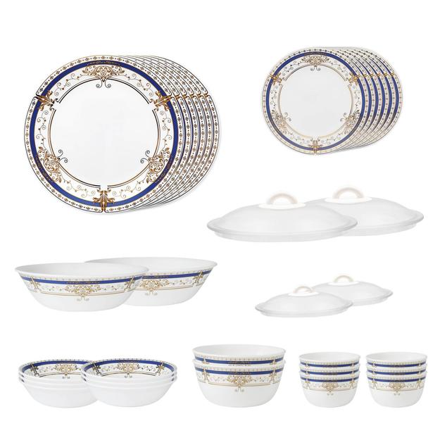 Corelle Asia Collection Gold Series - 32 Pcs Dinner Set - Gold Abundance (24k Gold) | For Family of 6 | Break & Chip Resistant | Lightweight & Durable | Microwave & Dishwasher Safe