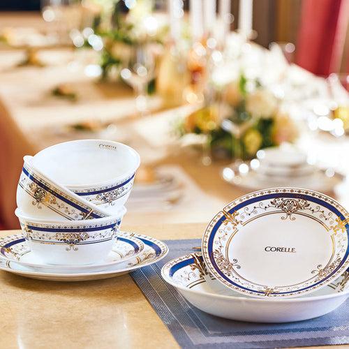 Corelle Asia Collection Gold Series - 32 Pcs Dinner Set - Gold Abundance (24k Gold) | For Family of 6 | Break & Chip Resistant | Lightweight & Durable | Microwave & Dishwasher Safe