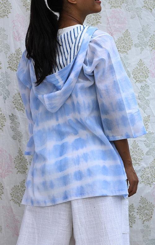 Powder Blue Hoodie Shirt - Arashi Shibori