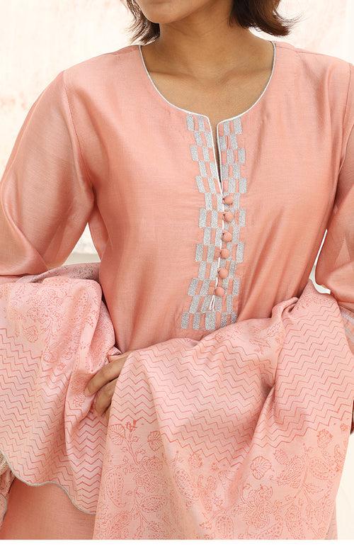 Chanderi Kurta in  Old Rose with Palazzo