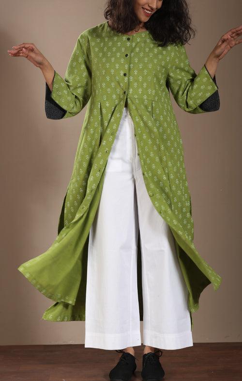 Pickle Green Twill Shirt Dress with Twill Pants