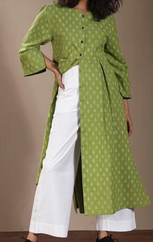 Pickle Green Twill Shirt Dress with Twill Pants