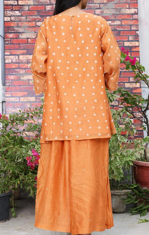 Chanderi Kurta In Dusty Orange with Bandej and Zardozi with Chanderi Palazzo