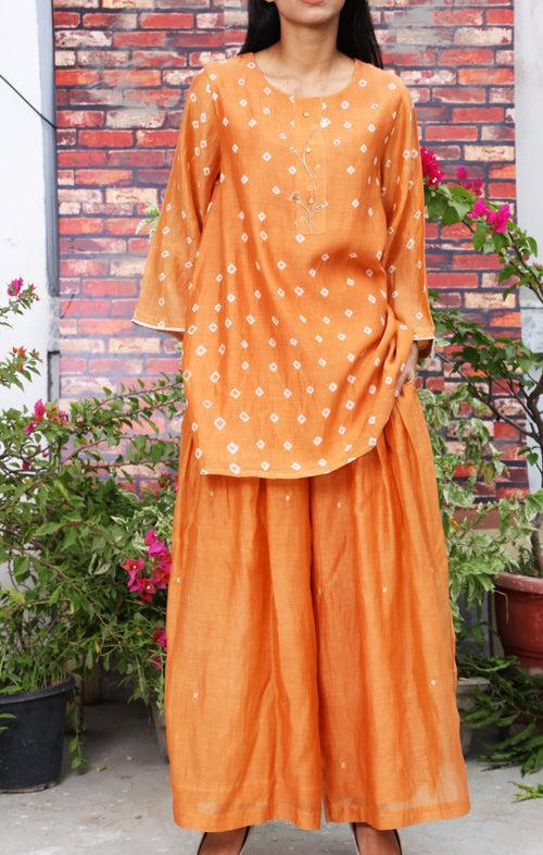 Chanderi Kurta In Dusty Orange with Bandej and Zardozi with Chanderi Palazzo