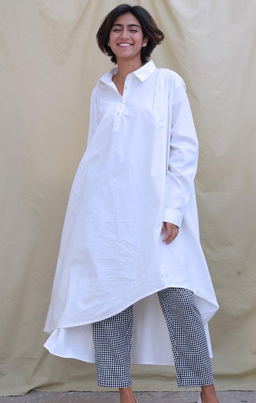 Organic Cotton White Asymmetrical Shirt Dress