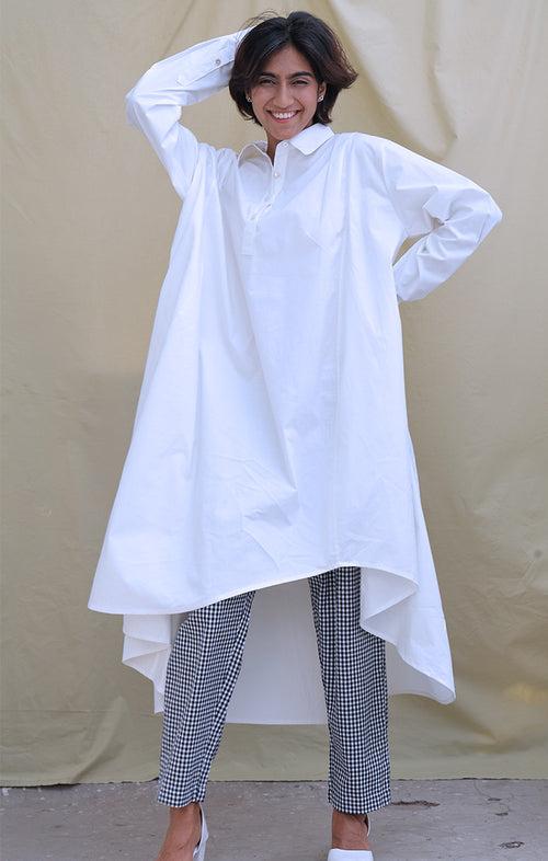 Organic Cotton White Asymmetrical Shirt Dress