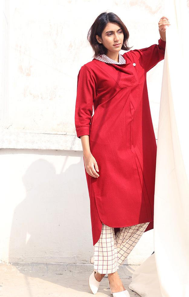 Cherry Red wool Twill Tunic