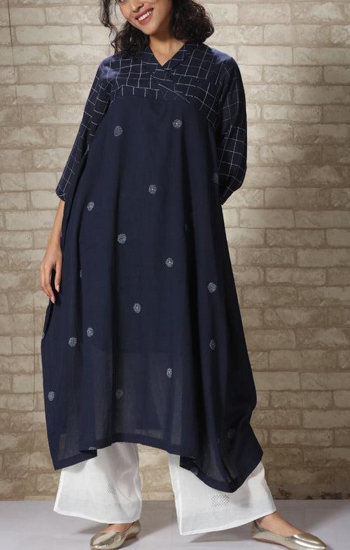 Indigo Handblock Printed Tunic Dress with Palazzo