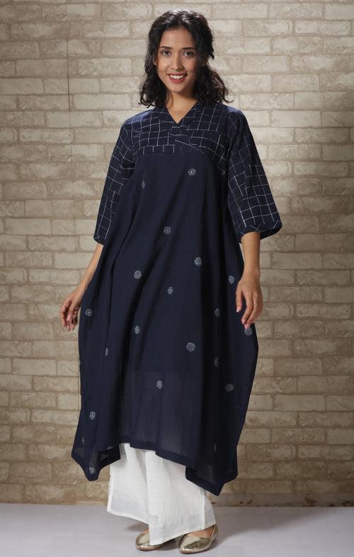 Indigo Handblock Printed Tunic Dress with Palazzo