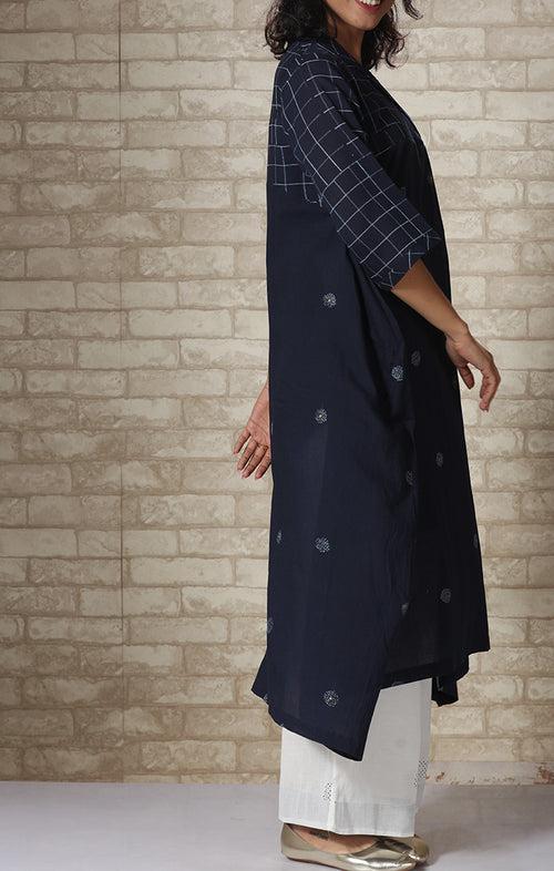 Indigo Handblock Printed Tunic Dress with Palazzo