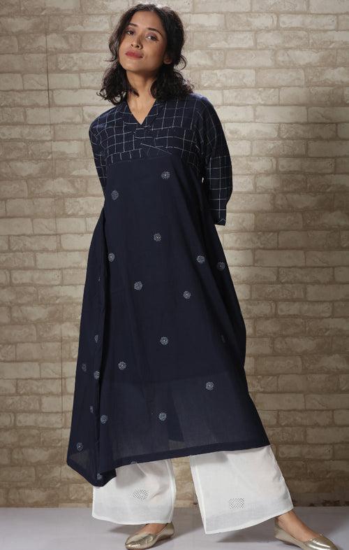 Indigo Handblock Printed Tunic Dress with Palazzo