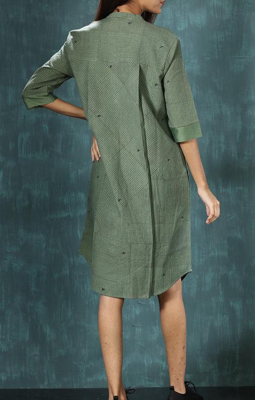 Jade Green Pin Striped Shirt Dress