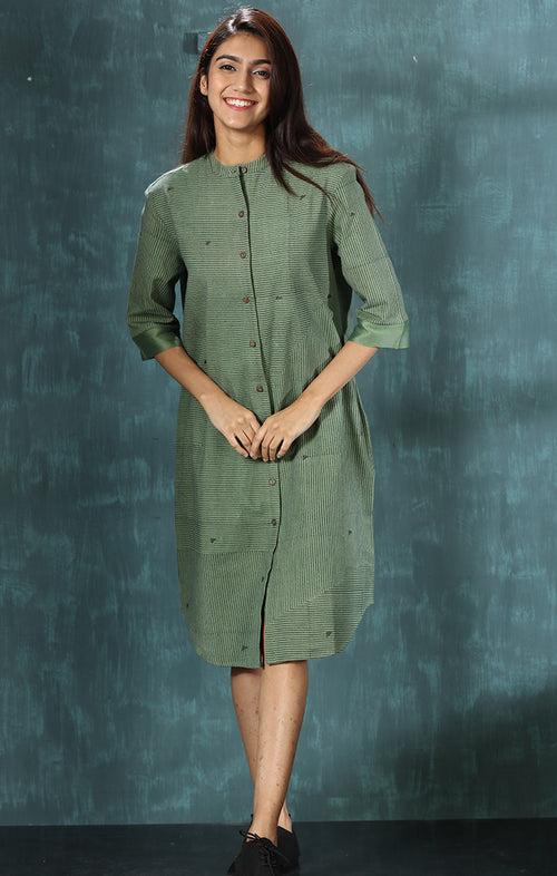 Jade Green Pin Striped Shirt Dress