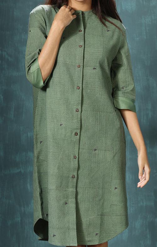 Jade Green Pin Striped Shirt Dress