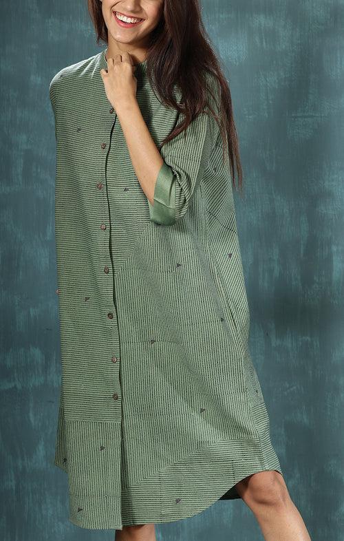 Jade Green Pin Striped Shirt Dress