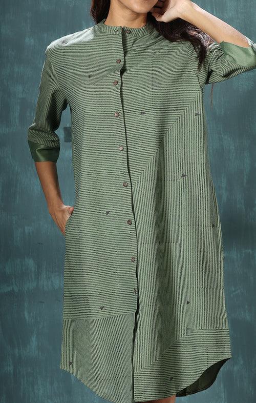 Jade Green Pin Striped Shirt Dress