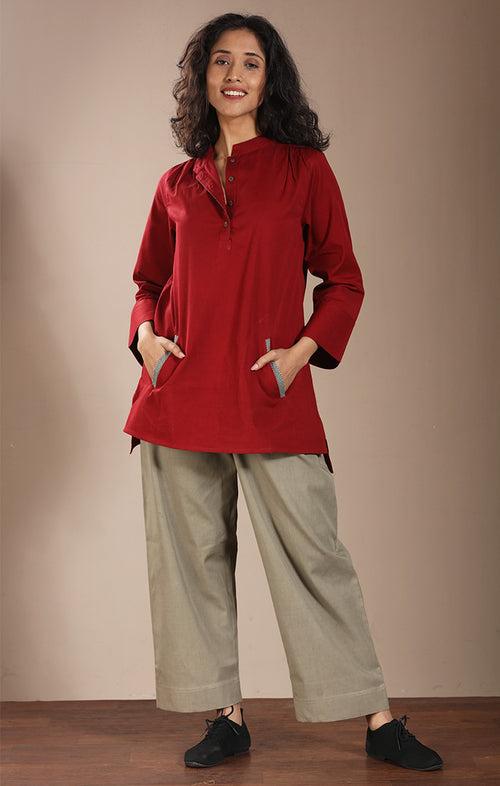 Cotton Twill Top - Pine Green or Crimson Red