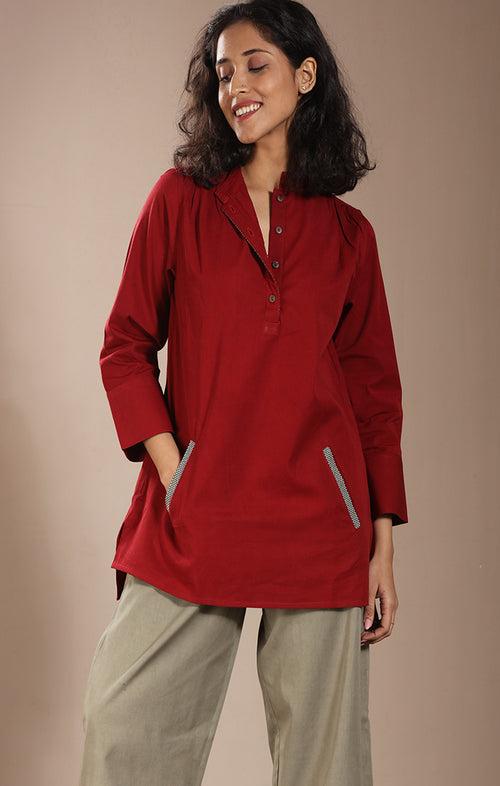 Cotton Twill Top - Pine Green or Crimson Red