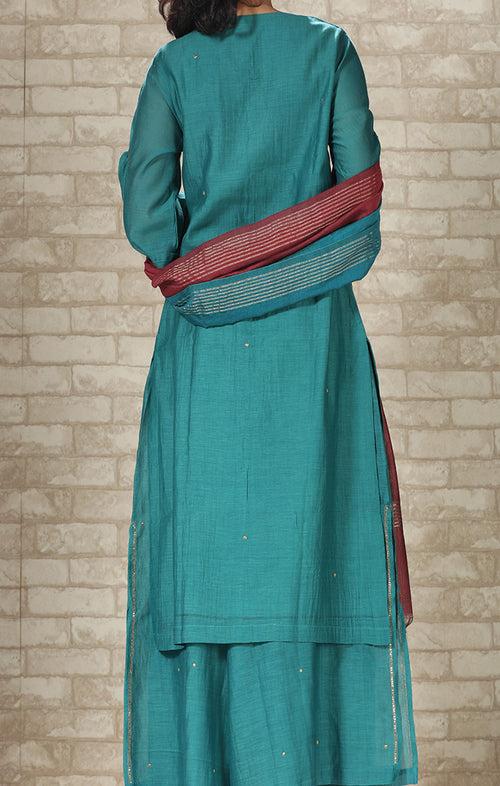 Chanderi Kurta in Vitrillo Blue with Palazzo and Dupatta