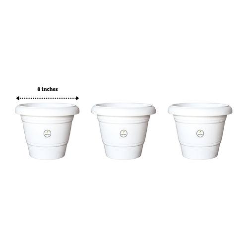 8 Inch UV Treated Plastic Pots - White Colour