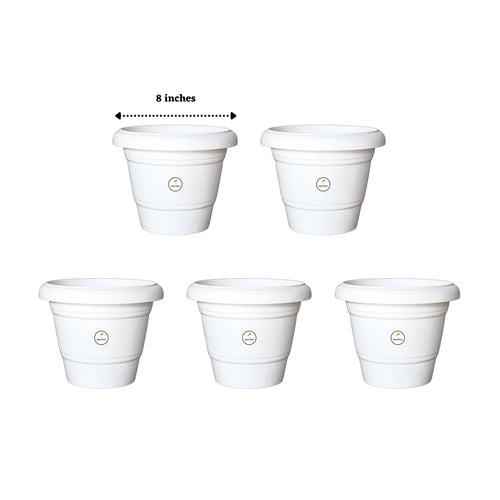 8 Inch UV Treated Plastic Pots - White Colour