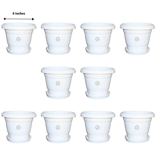 8 Inch UV Treated Plastic Pots - White Colour