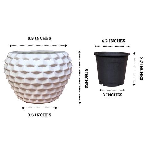 Geometric Elegance Indoor Planter (with Inner Pot) - White Colour