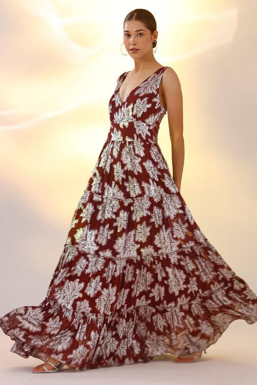 Wine Lurex maxi dress