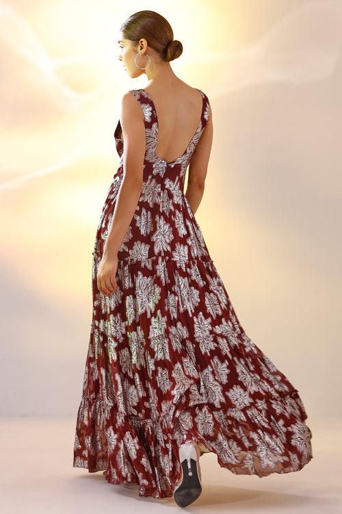 Wine Lurex maxi dress