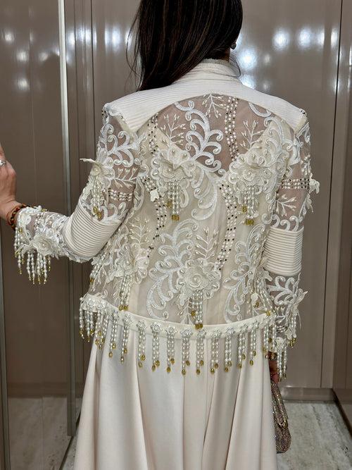 Ivory organza pearl detail jacket