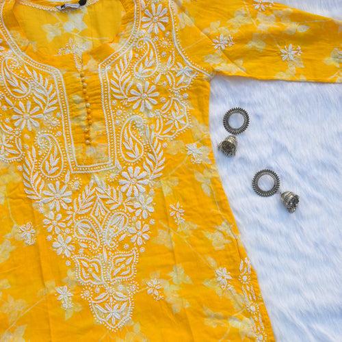 Yellow Chikankaari Cotton Mul Kurta