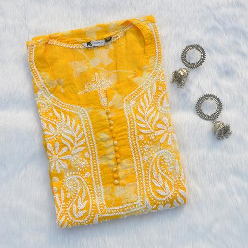 Yellow Chikankaari Cotton Mul Kurta