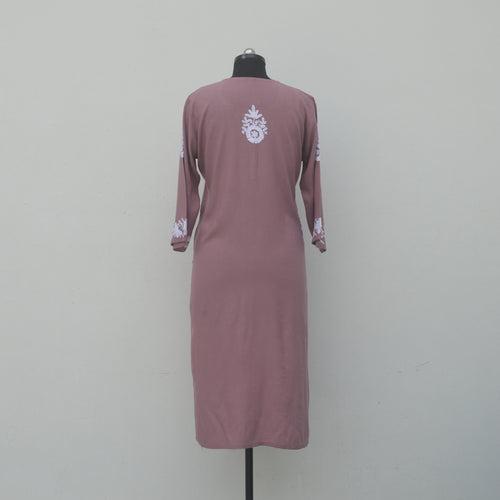 Mauve Rayon Potli Buttoned Kurta with Aari Work