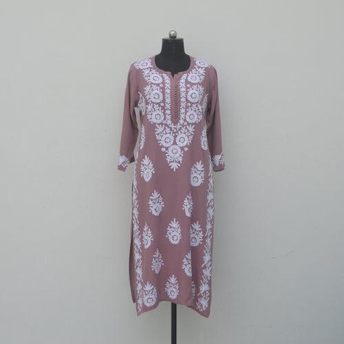 Mauve Rayon Potli Buttoned Kurta with Aari Work