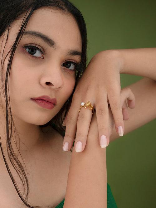 Beauty & Beast Ring For Women With Rose And Fresh Water Pearl