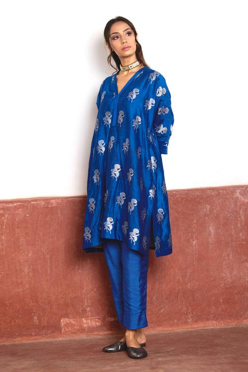 Shahi Kaftan in Blue Brocade with Blue Pant