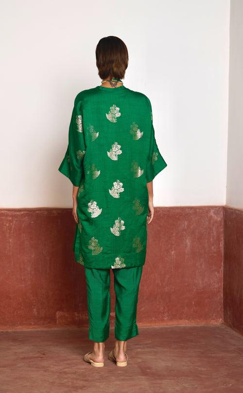 Shahi Kaftan in Green Brocade with Green Pant