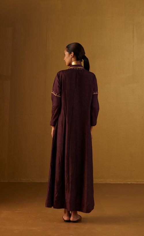 Sashiko Dress in Plum Silk